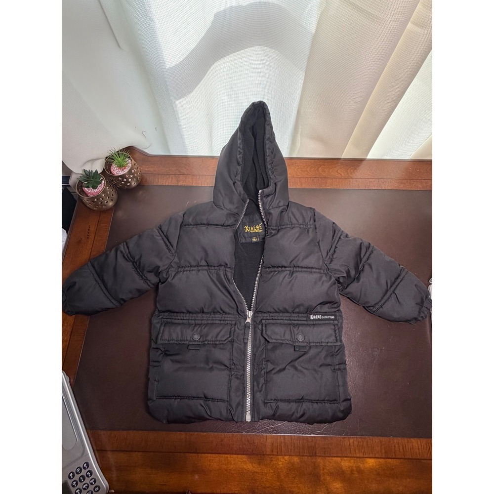 iXtreme Outfitters Boys Black Puffer Jacket Fleece Lined Hooded Coat Size 2T